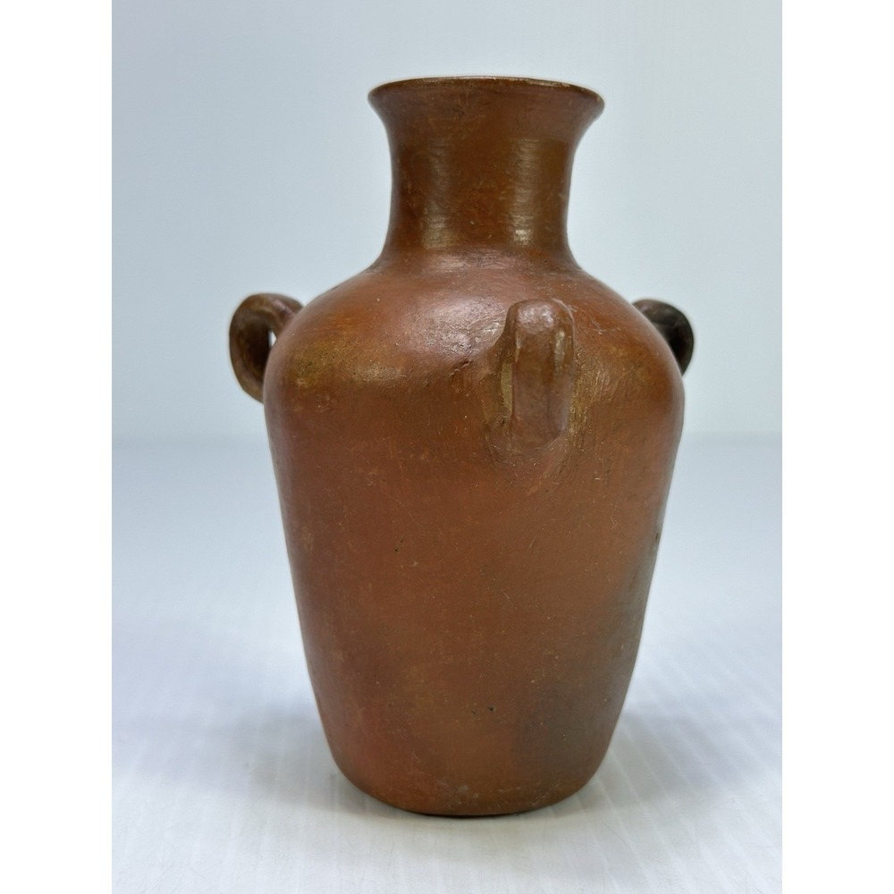 Vintage Handmade Mexican Terracotta Clay Pot Three Handles Folk Art 5in